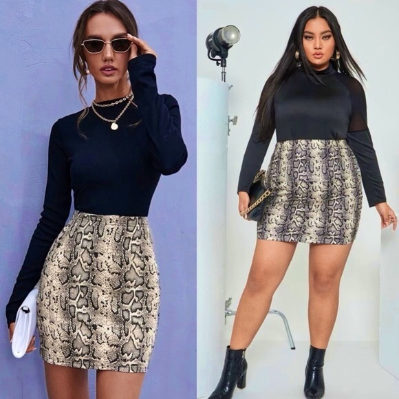 Snakeskin Print Body-con Mini Skirt - Picture 3 of 5